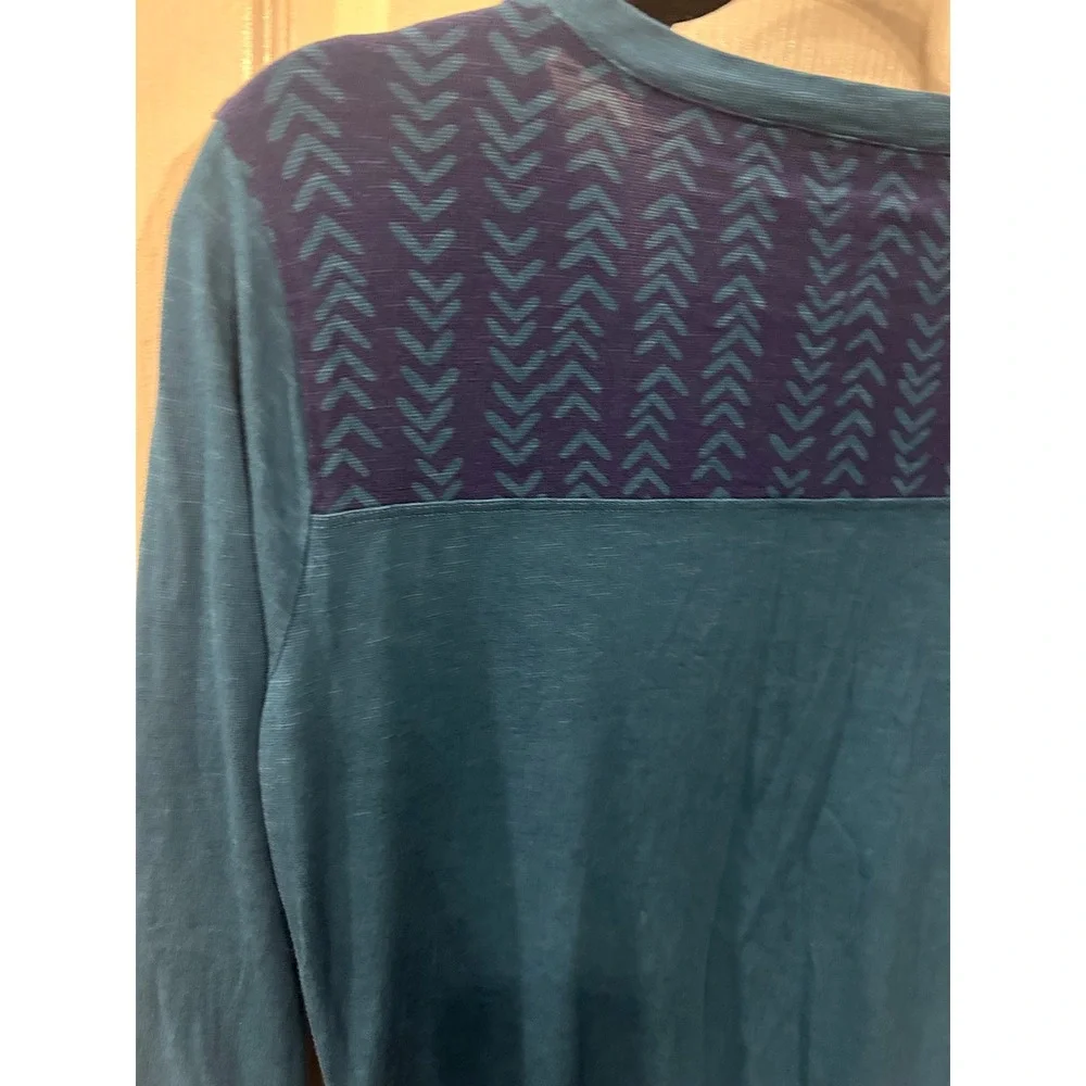 Horny‎ Toad Henley Tunic Dress Teal Blue Long Sleeve Pocket Chevron Geometric S